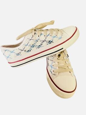 Boho Crochet Lace Mesh Low Top Sneakers - Multicolor Woven Summer Trainers Sz 7.